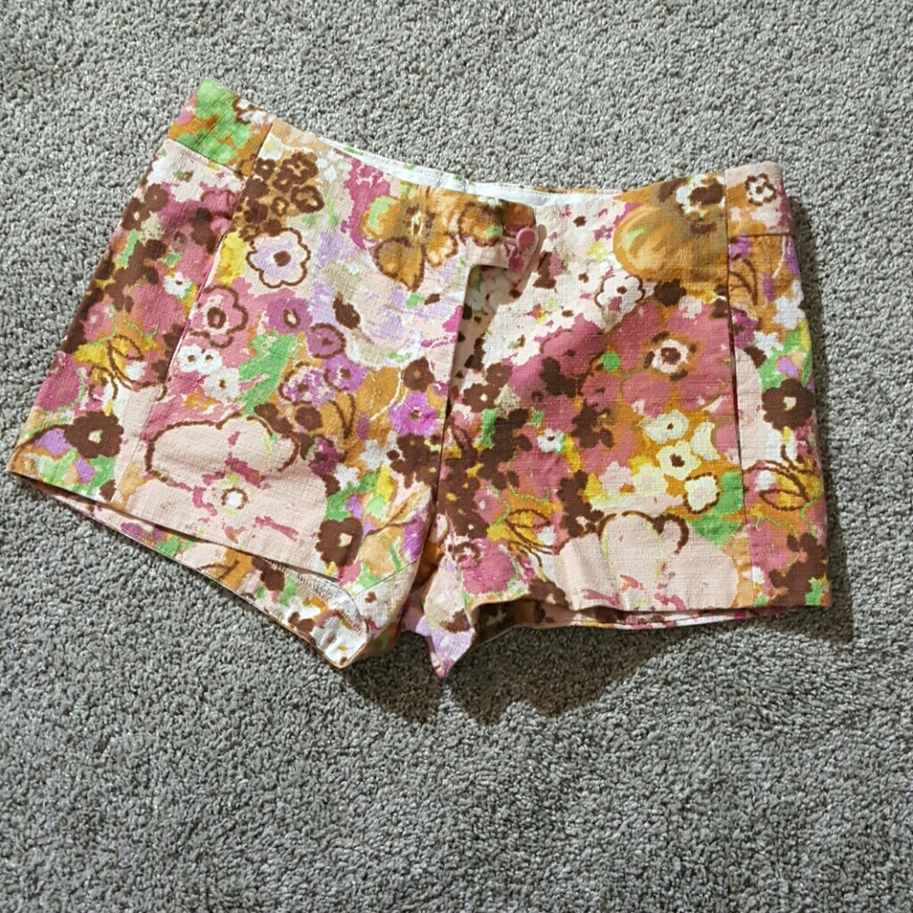 J.Crew women flowers cotton blend brown shorts size 6